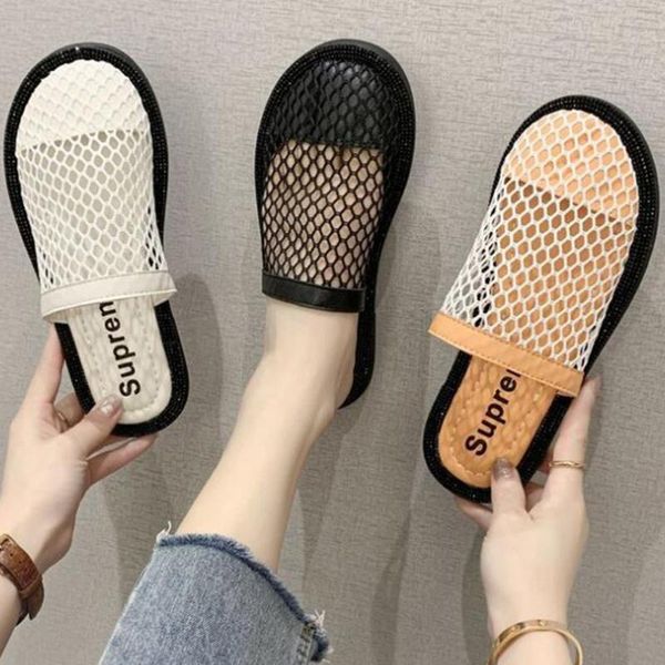 

slippers summer shoes women baotou breathable flip flops fashion hollow out mesh outdoor flat beach xx459, Black