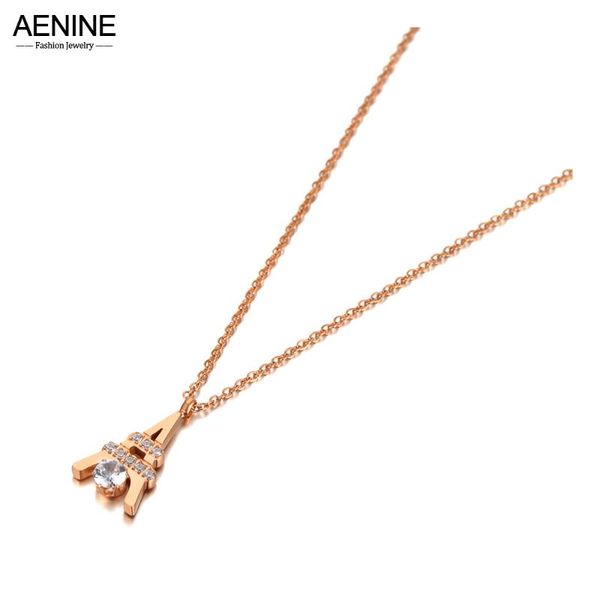

pendant necklaces aenine fashion stainless steel cz crystal tower charm choker necklace jewelry bohemia for women an20212, Silver