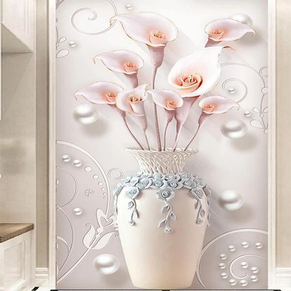 

wallpapers drop custom mural 3d wallpaper embossed stereo simple european vase entrance corridor aisle background