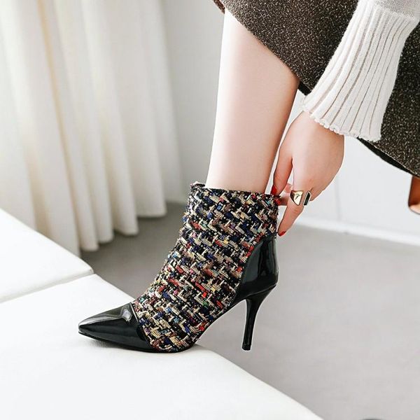 

boots big size women shoes ankle for ladies woman winter check color side zipper, Black