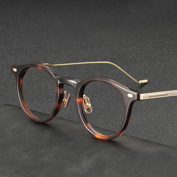 

fashion sunglasses frames vintage round titanium acetate eyeglasses myopia optical prescription glasses frame for men women korean luxury br, Black