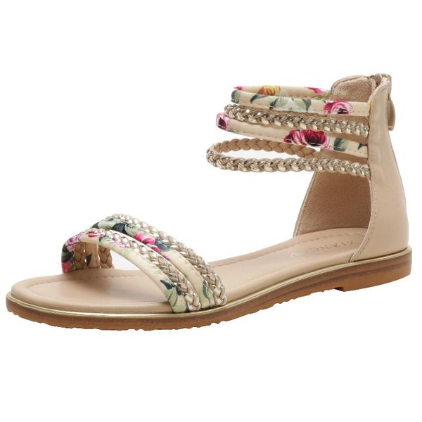 

sandals 2021 summer women's flats shoes casual gladiator girls fashion flower behemia beach women flip flops, Black