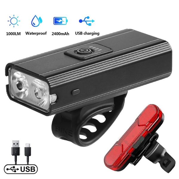 

bike light bicycle headlight usb rechargeable 2400mah aluminum mtb road front lamp accessories lights