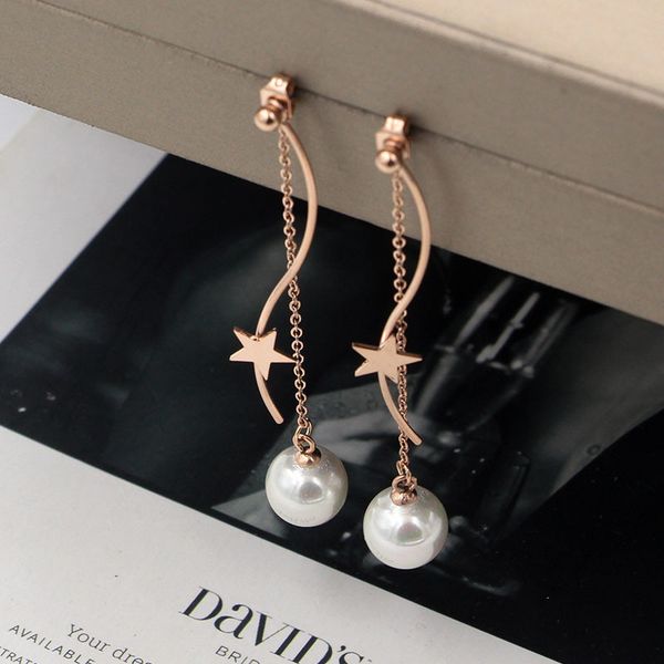 

e2-205a korean temperament steel ball arc five pointed star earrings, Golden