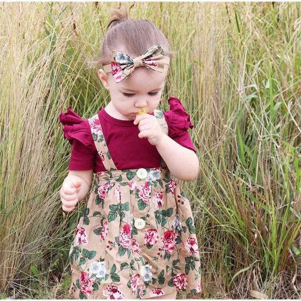 

summer new all cotton baby girl's flying sleeve ha clothes broken flower suspender bow princess skirt children's wear, Red;yellow