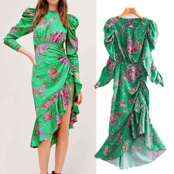 

casual dresses fashion irregular ruffle back bandage dress o-neck long sleeve lace up woman slim waist chic party es z5s3, Black;gray