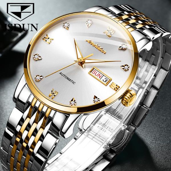 

wristwatches jsdun 2021 brand men's luxury movement stainless steel mechanical automatic date clock watch 8807, Slivery;brown