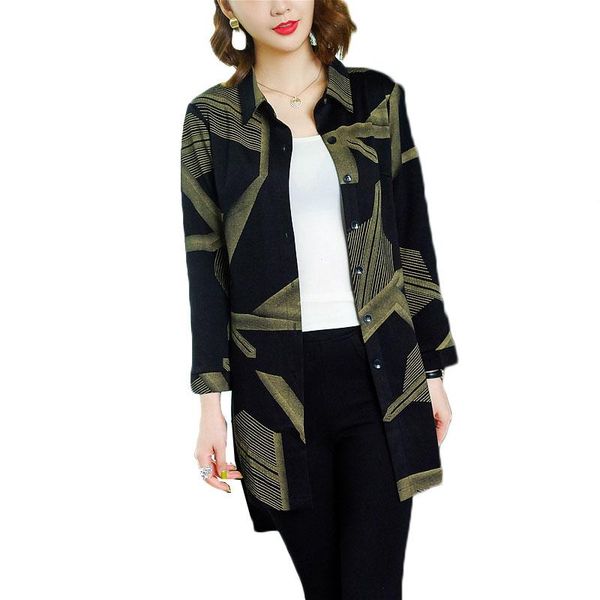 

women's blouses & shirts middle-aged female blouse spring autumn long sleeve mid-length print mother shirt women thin coat large size, White