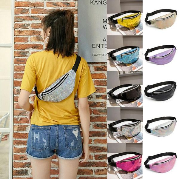 

waist bags women travel fanny pack money belt wallet glitter multicolor bum bag pouch fashion laser packs