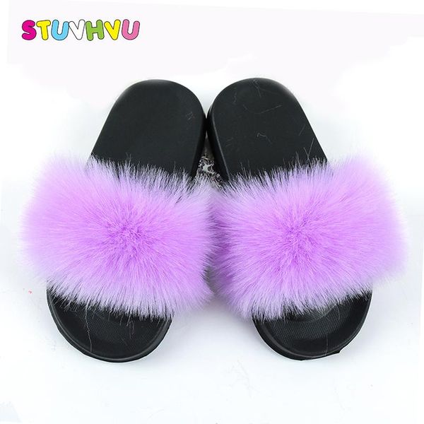 

slipper est children sweet fur slippers summer fluffy furry slides girl home shoes plush kids beach toddler, Black;grey
