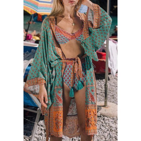 

women's jackets jastie hippie chic maxi kimono shirt floral print long cardigan jacket batwing sleeve belt women casual blouse top, Black;brown
