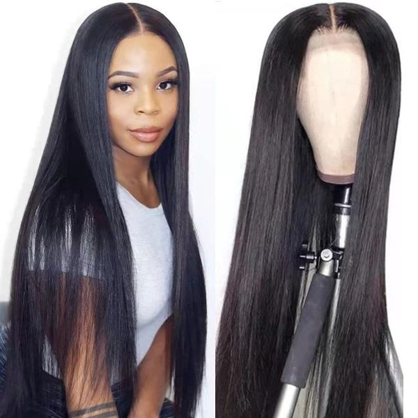 

lace wigs yez 4x4 closure wig brazilian straight human hair 150 density 30 inch front y45105, Black;brown