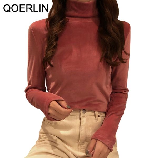 

gold velvet high neck sweater women plus size solid slim pullovers bottoming shirt fall winter candy color shirts 210601, White;black