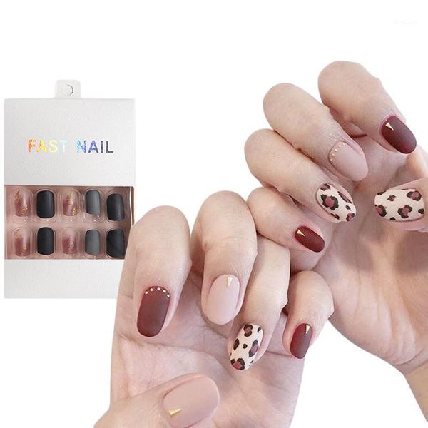 

24pcs false nails spot nail tips flower french snowflake fake cat eye artifical short coffin for art1, Red;gold