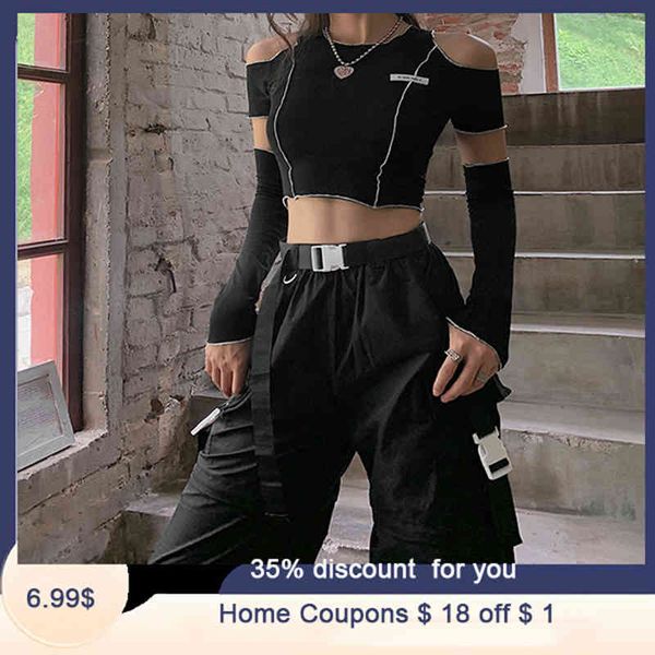 

black retail t-shirts, gothic short sv, one shoulder y2k, ruffl, hip hop clothing, women's t-shirts, White