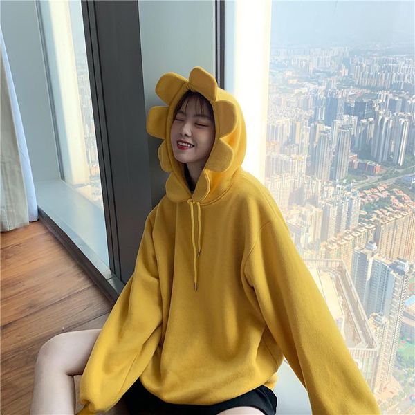 

women's hoodies & sweatshirts winter women yellow hooded sweatshirt korean ins harajuku kawaii bf loose plus velvet fashion casual chic, Black