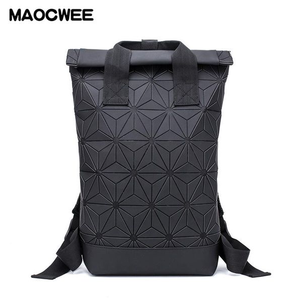 

backpack matte students laplarge capacity men travel convenient backpacks geometry holographic leather women bags mochila