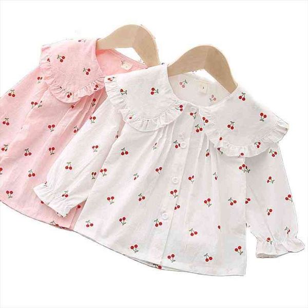 

girls cotton lapel shirt baby little cherry spring and autumn doll shirt bottoming p4197, White;black