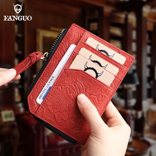 

card holders anti-rfid holder handmade genuine leather wallet driver license cover portable multi-function coin purse for unisex, Brown;gray