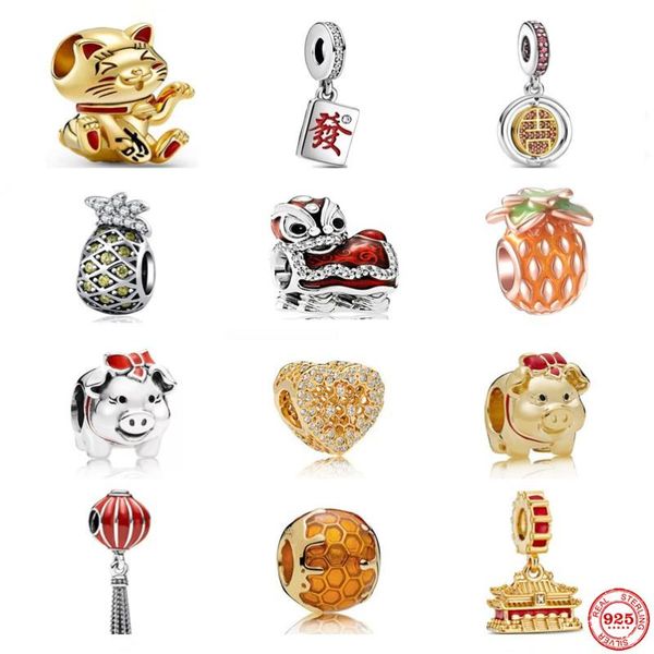 

other 925 sterling silver chinese style charm lion dance shiny beads suitable for original bracelet diy lady jewelry gift