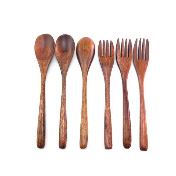 

forks natural wooden spoon and fork set kitchen cutlery salad fruit tableware handmade camping wood frok