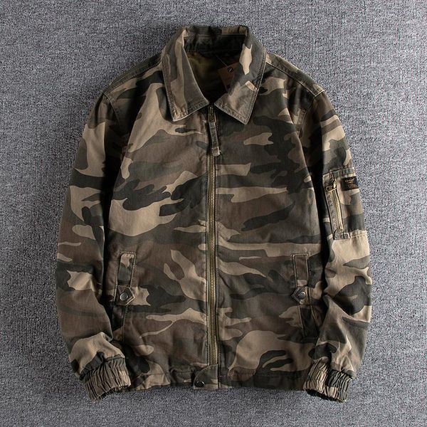 

men's jackets 2021 arrival woven cotton lapel flying jacket loose and versatile autumn camouflage outerwear coat 276, Black;brown