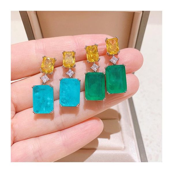 

dangle & chandelier funmode fashion moissanite stone drop earring for women cubic zircon wedding bridal dubai brincos fe376, Silver