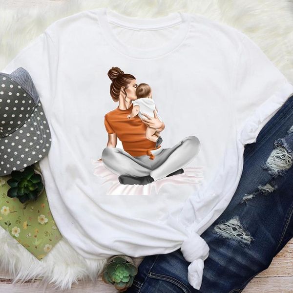 

mom clothing printing baby womens t shirts sweet fashion mama cartoon mother graphic tees clothes print lady female shirt, White