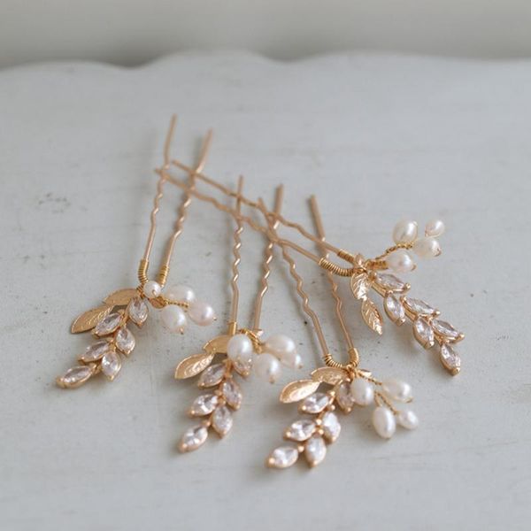 

hair clips & barrettes delicate jewelry bridal small comb copper zircon freshwater pearls wedding pins women piece, Golden;silver