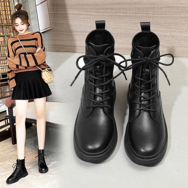 

boots 2021 women soft leather shoes black ankle motorcycle autumn female botas mujer 043304