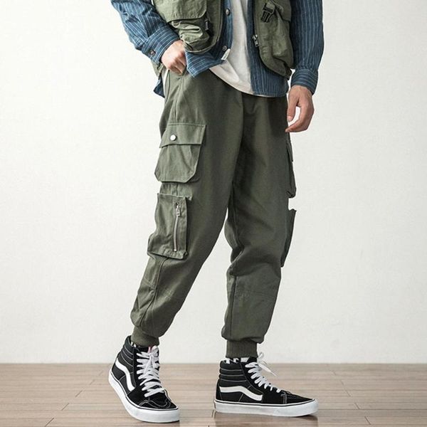 

men's fashion youth high street style multi-pocket casual harem military loose jogger cargo hip-hop pants trousers for male, Black