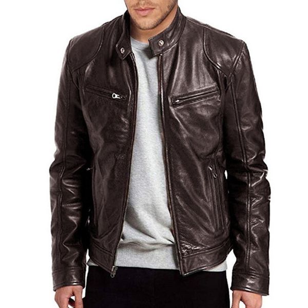 

fashion leather men's pu coat collar slim jacket carat chain cardigan, Black