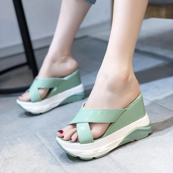 

dress shoes summer women's sandals platform slippers ladies cross wedge large size 43, Black