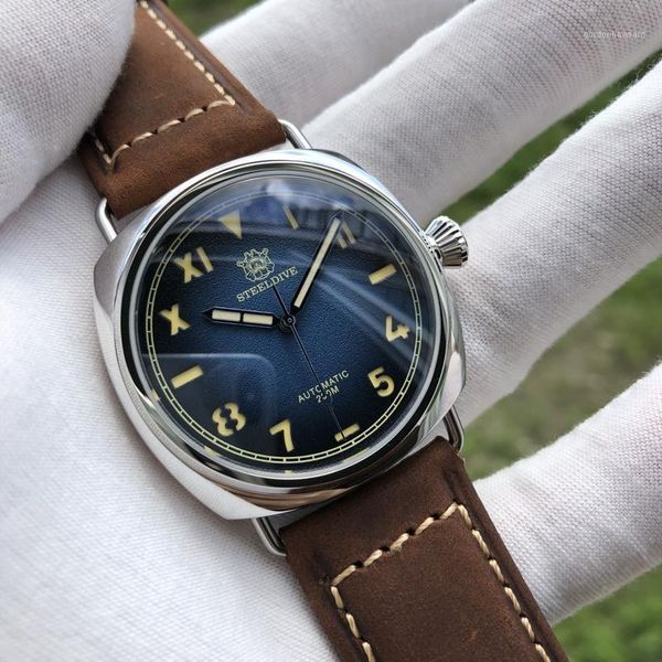 

retro c3 noctilucent diving belt automatic mechanical watches, men's 200 m deep contracted style leisure fashion wristwatches, Slivery;brown