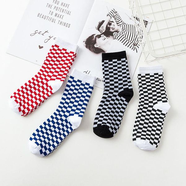 

men's socks plaid mixed color checkerboard pattern men's fun korean style harajuku street fashion personality trend sports, Black