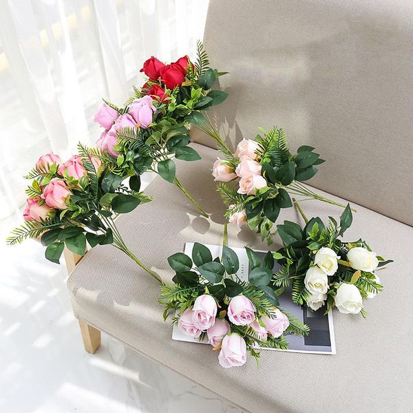 

decorative flowers & wreaths 1 bunch 7 heads simulation rose peony camellia silk fake flower flores diy home garden christmas wedding decora