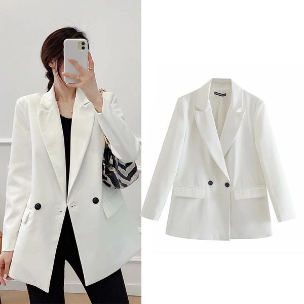 

women's suits & blazers clothing 2022 plaid double breasted blazer vintage coat fashion notched collar long sleeve ladies classic, White;black