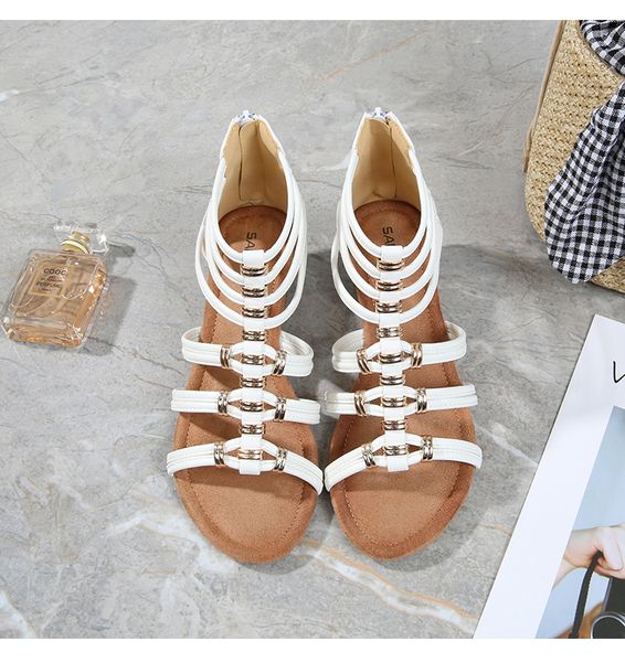 

2021 summer women's roman sandals wedge heel leather sandals zipper ankle fashion sandals, Black