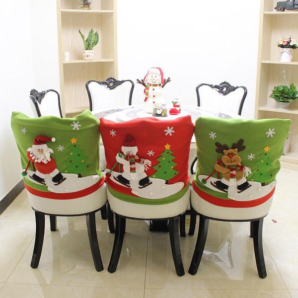 

chair covers christmas cover dinner dining table santa claus snowman red cap ornament back decoration