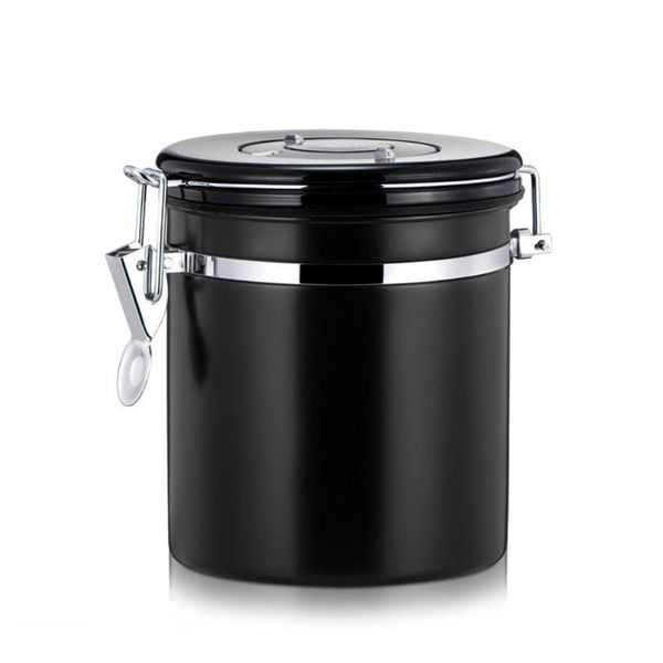 

storage bottles & jars stainless steel coffee bean sealed tank with exhaust valve dried fruit box black 800ml