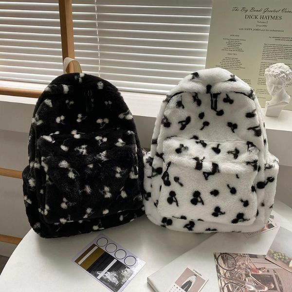 

backpack female cherry printing plush women winter large autumn capacity rucksack pendant