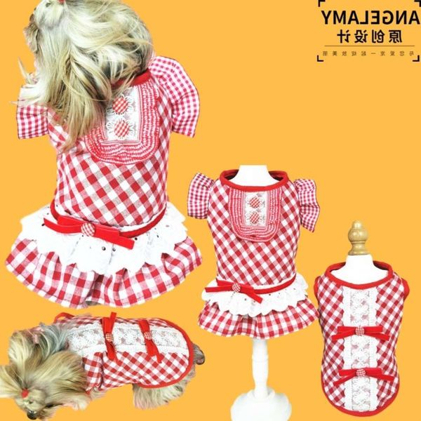 

the dog clothes xiachao brand red check dog out clothes pet products
