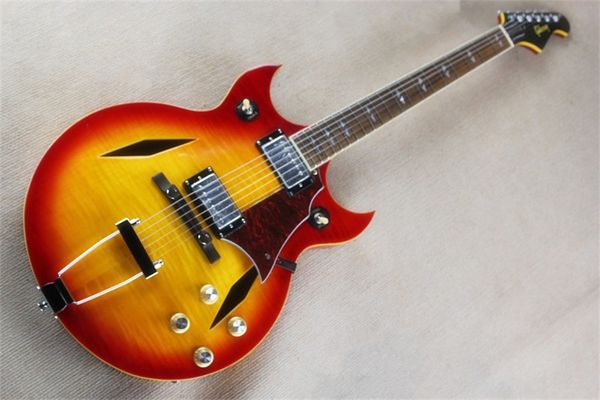 

flyoung double pointed semi hollow thin body jazz electric guitar cs tomato scrambled egg color customizable