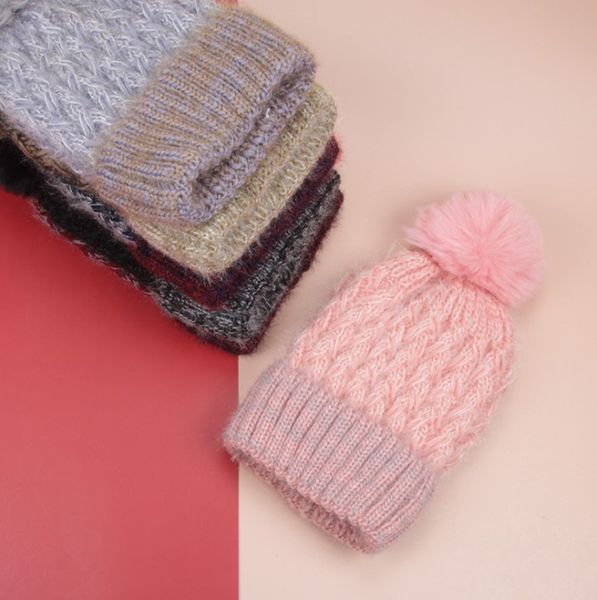 

thickened wool cap sweet lovely knitting rabbit hair ball caps in autumn and winter