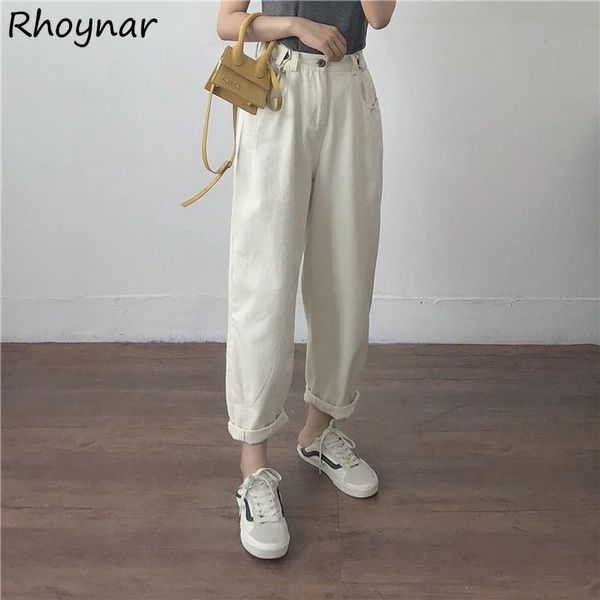 

women's jeans women spring retro simple chic all-match soft large size solid high waist loose denim bf leisure s-4xl daily fashion, Blue