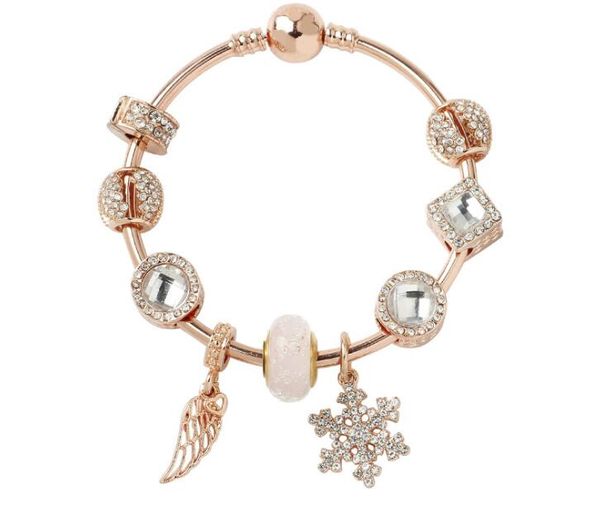 Fili Bracciale con pendente fiocco di neve scintillante in oro rosa accessori moda fai da te personalizzati