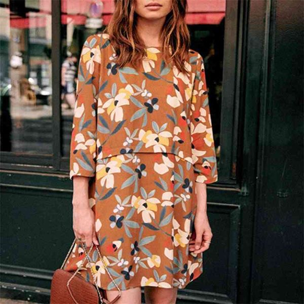 

casual dresses floral print mini women summer o neck three quarter sleeve chic party vintage loose vestidos autumn 6ttw, Black;gray