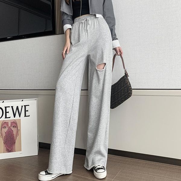 

women's pants & capris gray sweatpants for women 2021 summer baggy fashion sports hole balck trousers jogger streetwear, Black;white