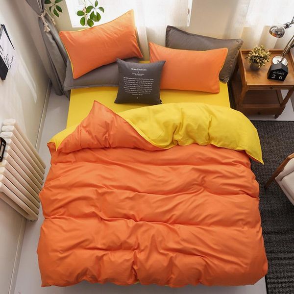 

bedding sets autumn fashion orange yellow double colorbedding bed linen pillowcase duvet cover flat sheet  king single 3/4pcs