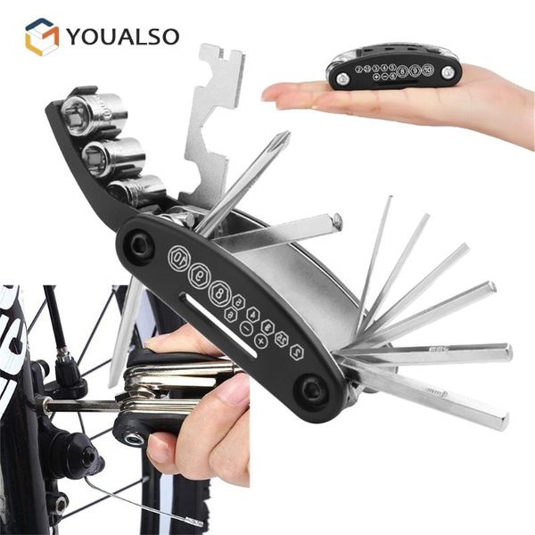 

tools 16 in 1 multi-function bike bicycle repair kit set with screwdrivers tyre lever hex spoke lightweight mtb multitool